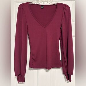 SHEIN Burgundy Long Sleeve V-Neck Top
